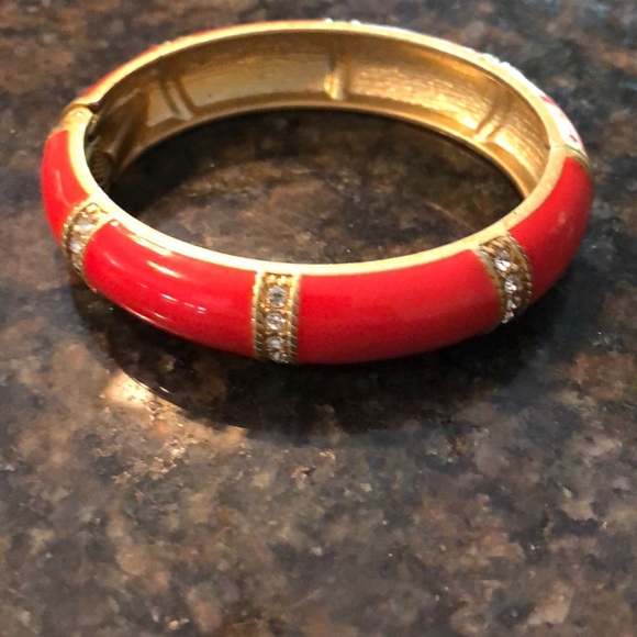 J. Crew Jewelry - J Crew hinged cuff bracelet orange red